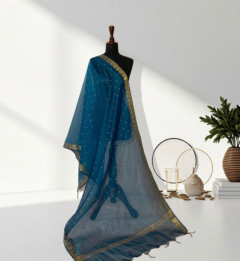 Indigo Charm : Luxe Banarasi Jacquard Dupatta