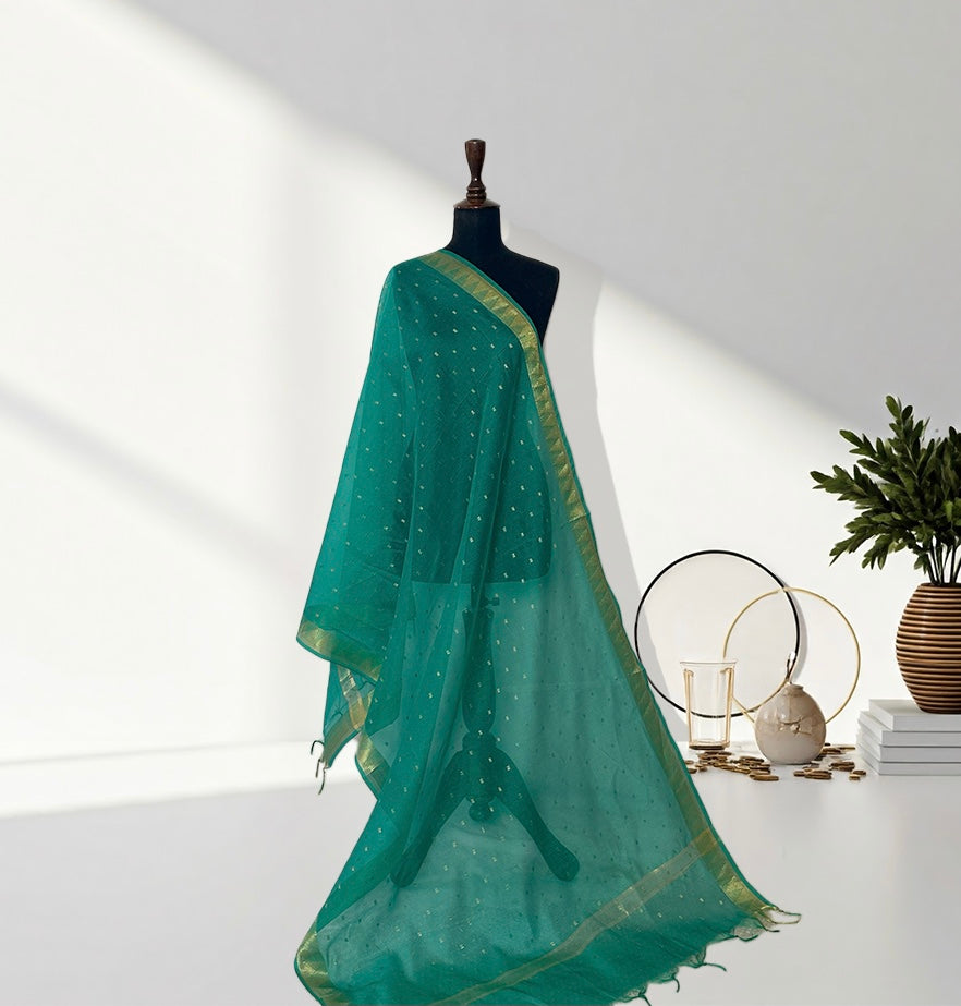 Emerald Grace : Luxe Banarasi Jacquard Dupatta