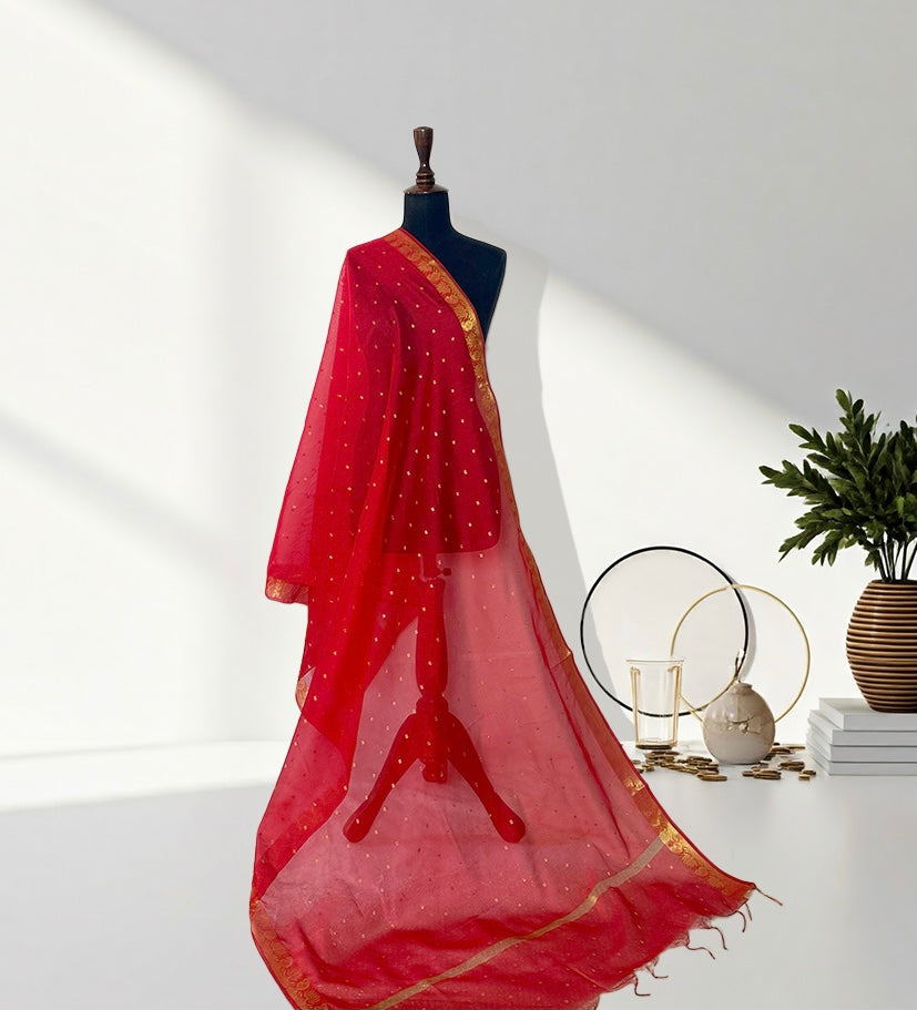 Crimson Radiance: Luxe Banarasi Jacquard Dupatta