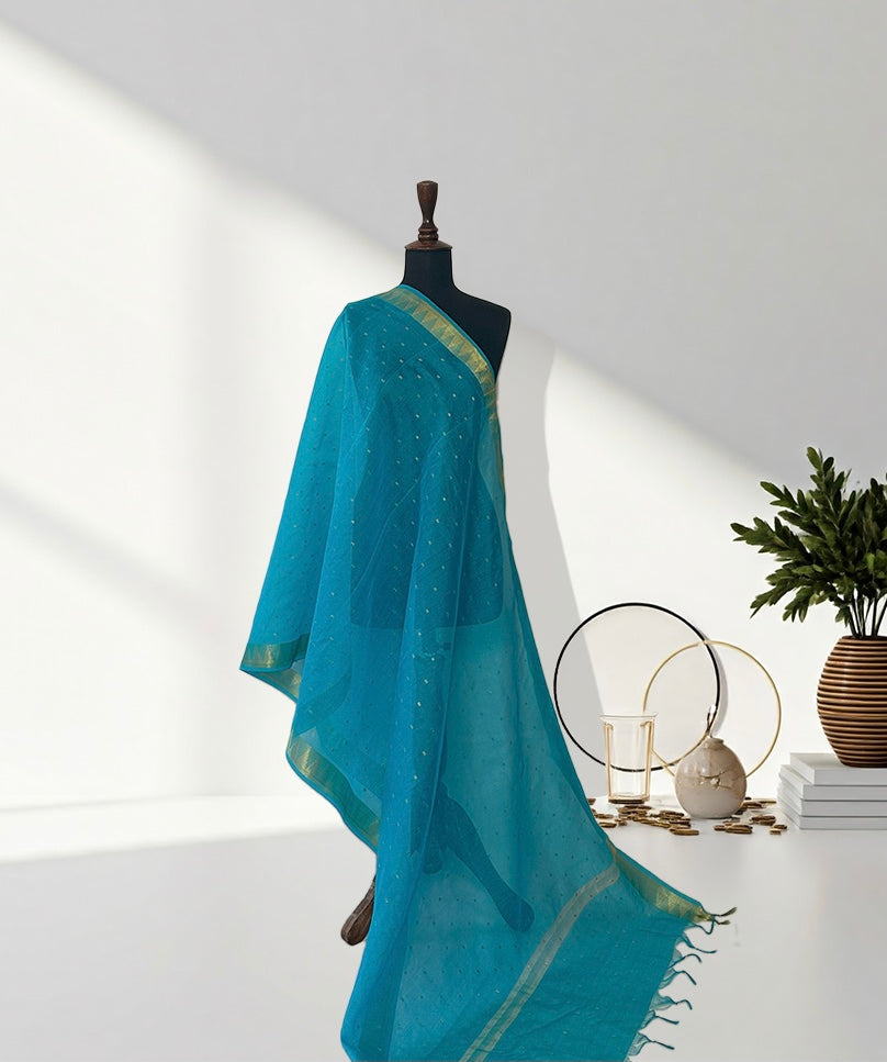 Azure Bloom: Luxe Banarasi Jacquard Dupatta